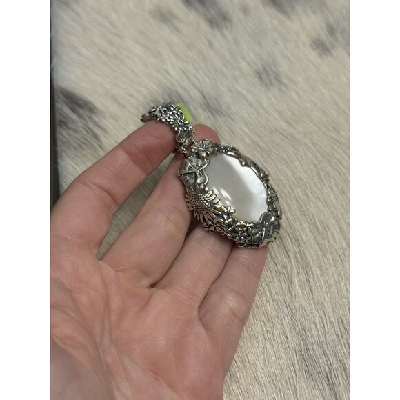 Carolyn Pollack Relios Sterling Silver Mother Pearl Pendant Enhancer Sunflowers - Picture 2 of 13